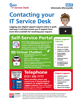 Read useful guide on contacting your IT Service Desk (opens in a new window or tab)
